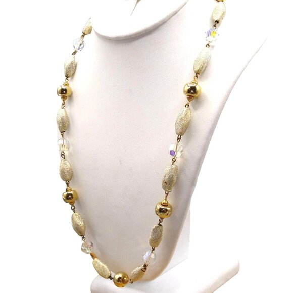 Vintage Beaded Necklace Gold Tone Beads and Faceted AB Crystal with Decorative - Picture 3 of 4
